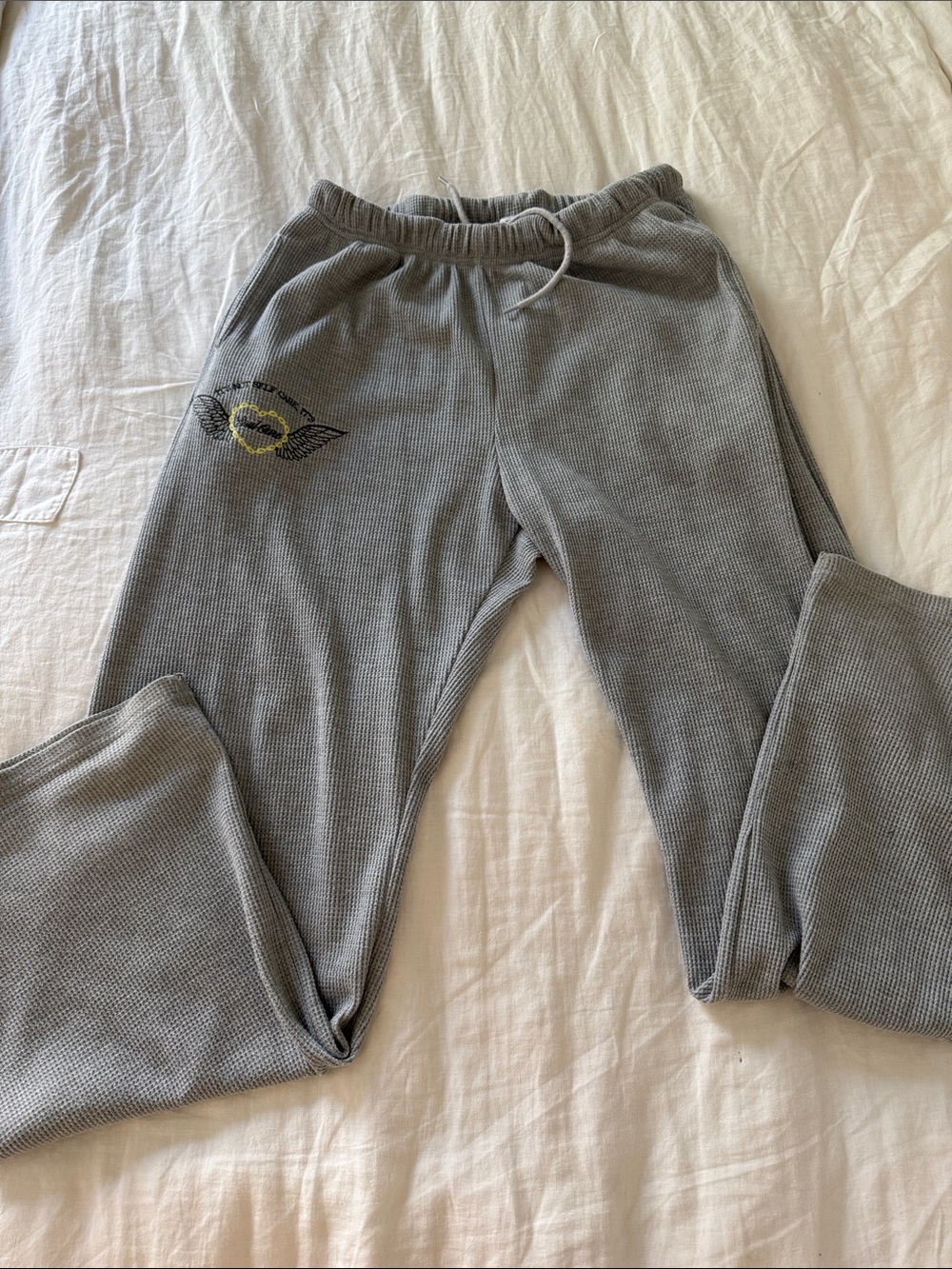 soulcycle Gray Waffle Knit Joggers with Yellow Accent